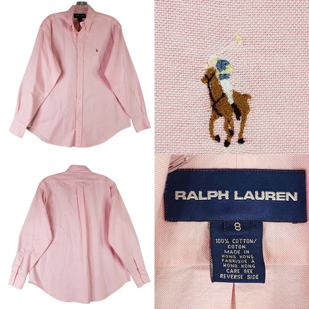 Polo Ralph Lauren Oxford Shirt Vtg Womens 8 Pink Cotton LS Button Up